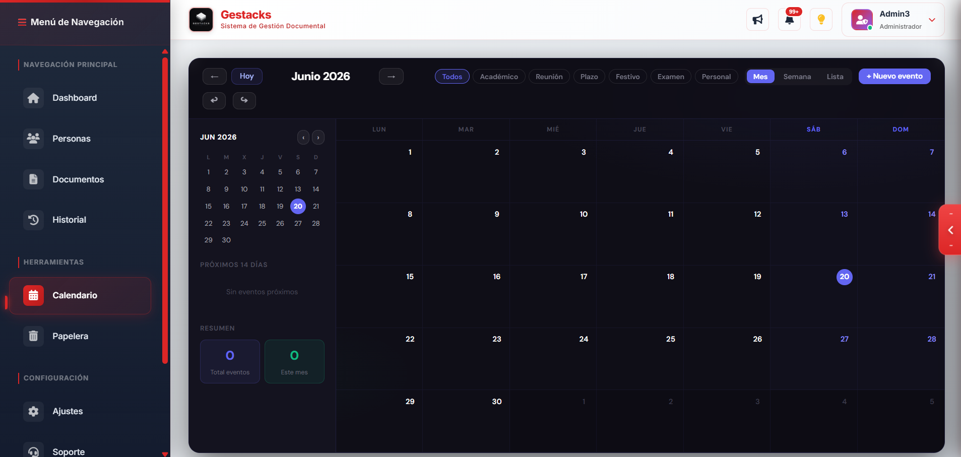 Calendario plan Básico